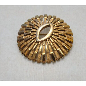 Unbranded Shiny Dull Gold Tone Sun Burst Open Oval Center Brooch 2"x2"
